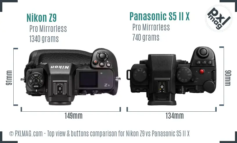 Nikon Z9 vs Panasonic S5 II X top view buttons comparison