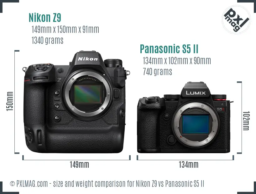 Nikon Z9 vs Panasonic S5 II size comparison