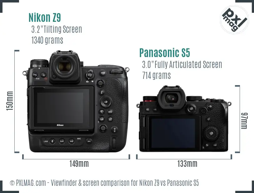 Nikon Z9 vs Panasonic S5 Screen and Viewfinder comparison