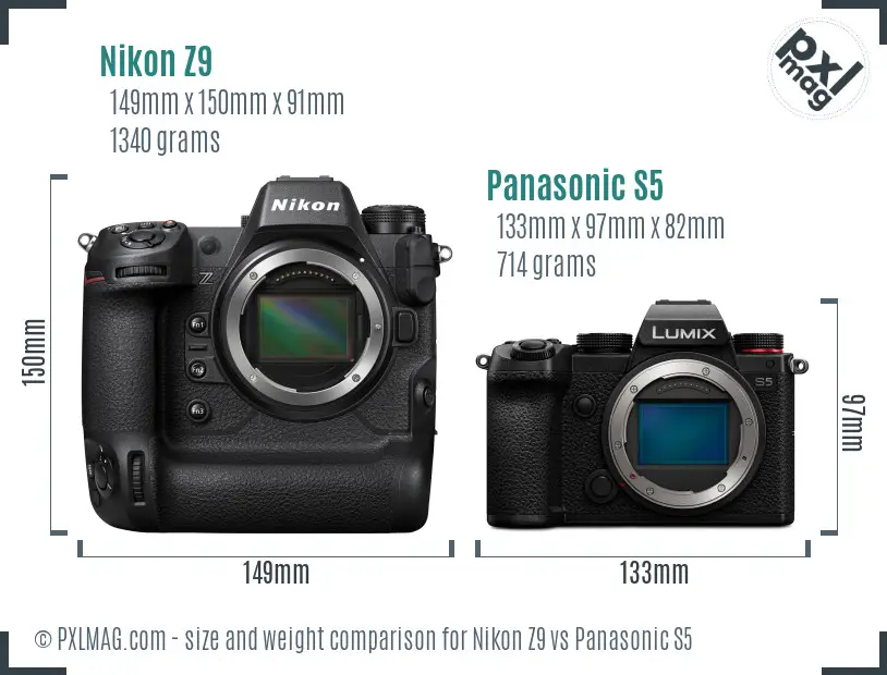 Nikon Z9 vs Panasonic S5 size comparison