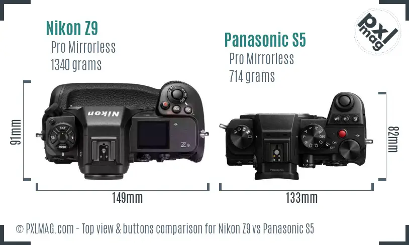 Nikon Z9 vs Panasonic S5 top view buttons comparison