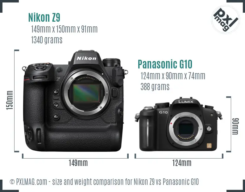 Nikon Z9 vs Panasonic G10 size comparison