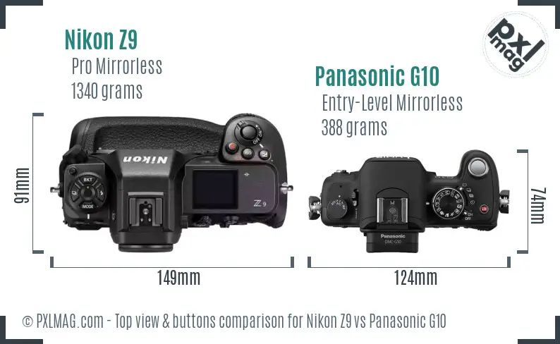 Nikon Z9 vs Panasonic G10 top view buttons comparison