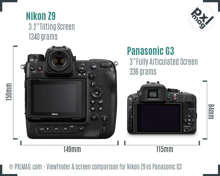 Nikon Z9 vs Panasonic G3 Screen and Viewfinder comparison