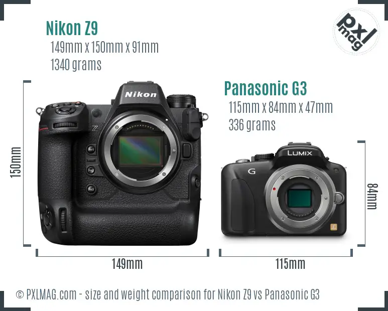 Nikon Z9 vs Panasonic G3 size comparison