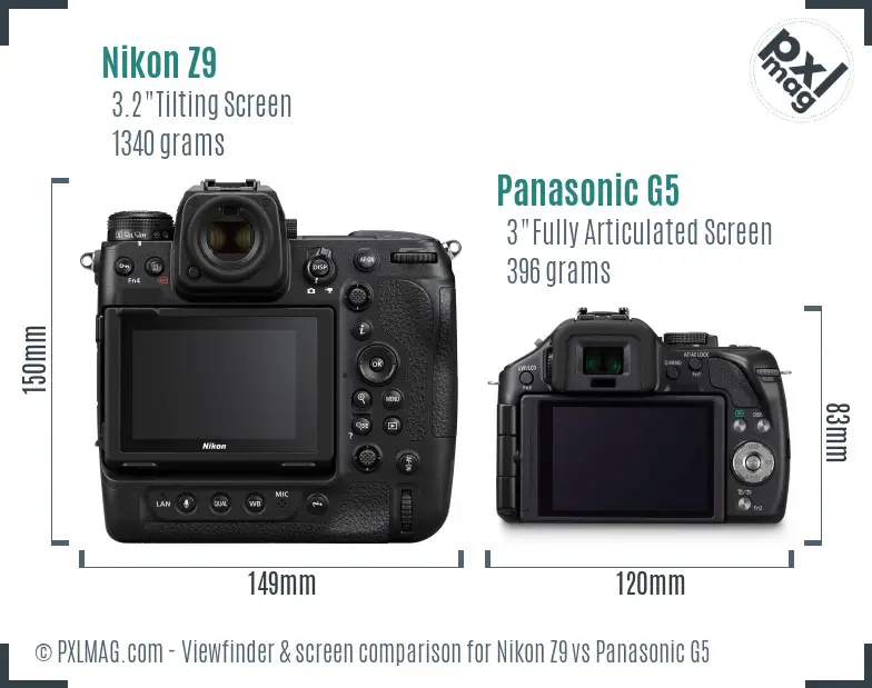 Nikon Z9 vs Panasonic G5 Screen and Viewfinder comparison