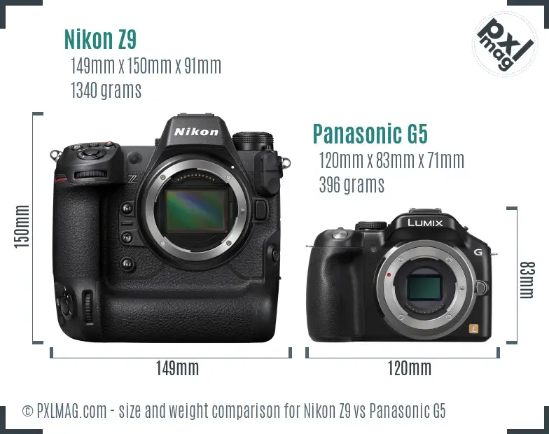 Nikon Z9 vs Panasonic G5 size comparison