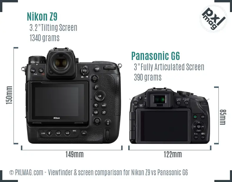 Nikon Z9 vs Panasonic G6 Screen and Viewfinder comparison