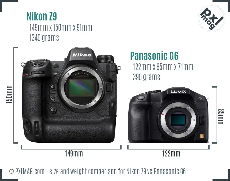 Nikon Z9 vs Panasonic G6 size comparison