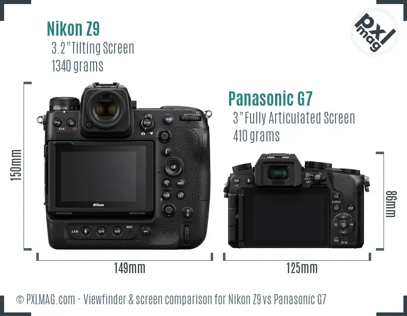 Nikon Z9 vs Panasonic G7 Screen and Viewfinder comparison