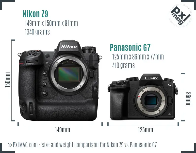 Nikon Z9 vs Panasonic G7 size comparison