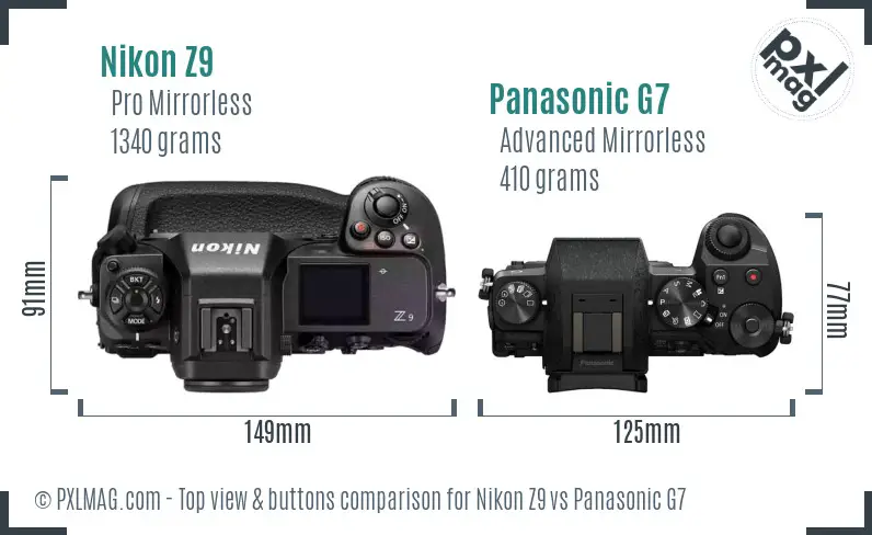 Nikon Z9 vs Panasonic G7 top view buttons comparison