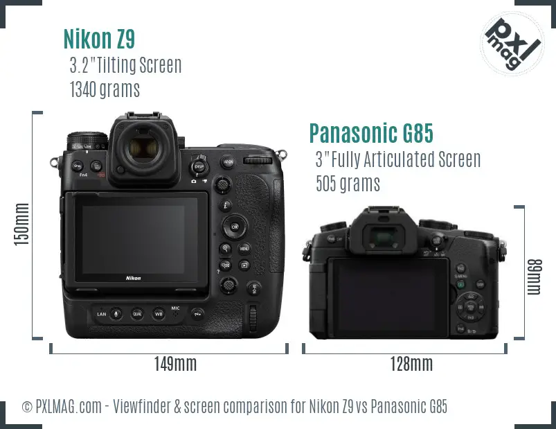 Nikon Z9 vs Panasonic G85 Screen and Viewfinder comparison