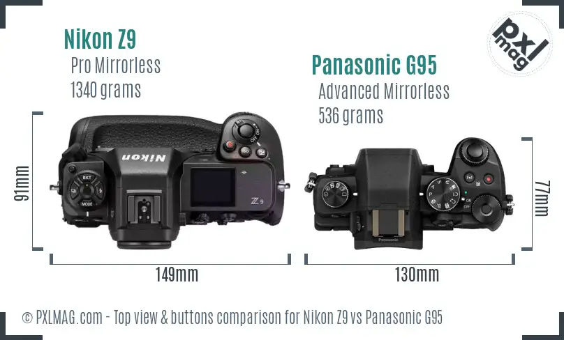 Nikon Z9 vs Panasonic G95 top view buttons comparison