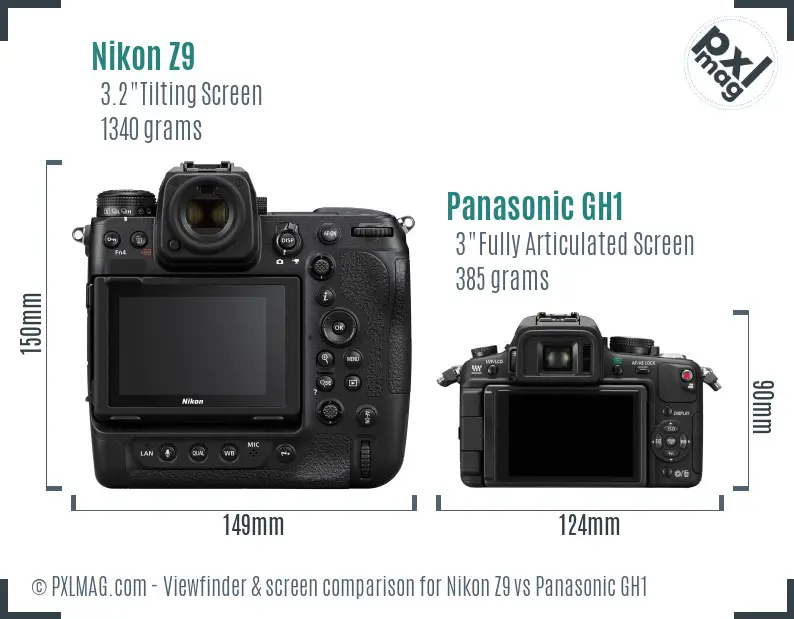 Nikon Z9 vs Panasonic GH1 Screen and Viewfinder comparison