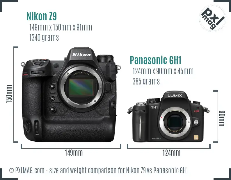 Nikon Z9 vs Panasonic GH1 size comparison