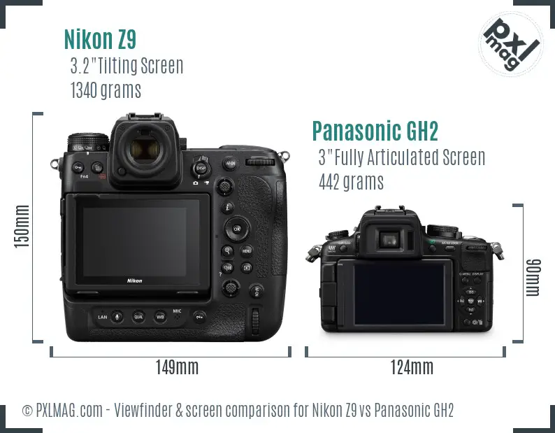 Nikon Z9 vs Panasonic GH2 Screen and Viewfinder comparison