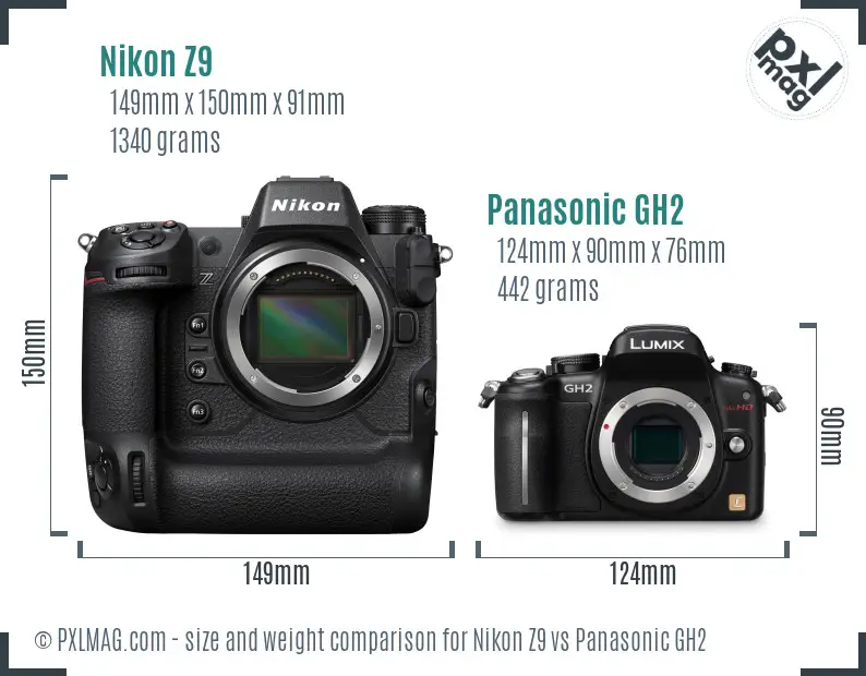 Nikon Z9 vs Panasonic GH2 size comparison