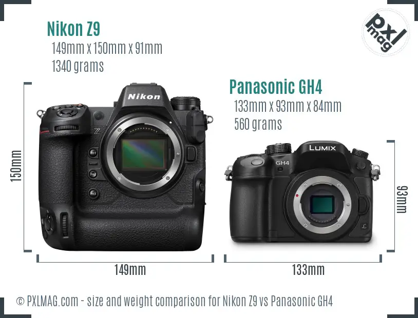 Nikon Z9 vs Panasonic GH4 size comparison