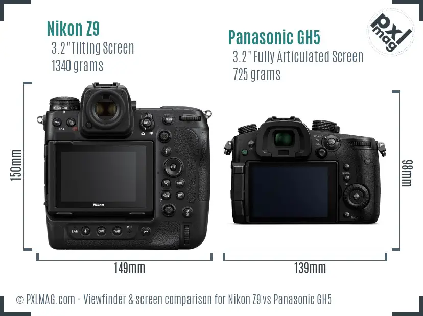 Nikon Z9 vs Panasonic GH5 Screen and Viewfinder comparison