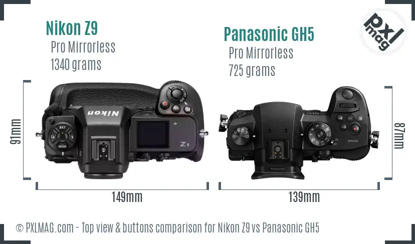 Nikon Z9 vs Panasonic GH5 top view buttons comparison