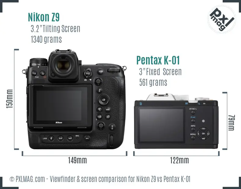 Nikon Z9 vs Pentax K-01 Screen and Viewfinder comparison