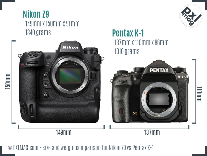 Nikon Z9 vs Pentax K-1 size comparison