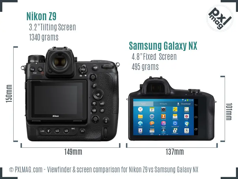 Nikon Z9 vs Samsung Galaxy NX Screen and Viewfinder comparison