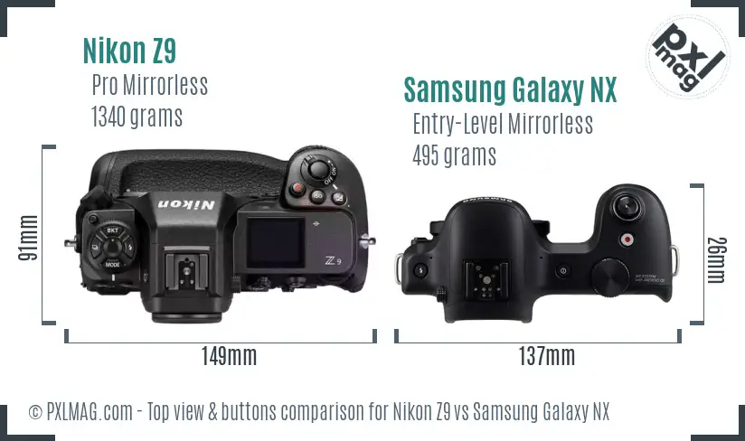 Nikon Z9 vs Samsung Galaxy NX top view buttons comparison