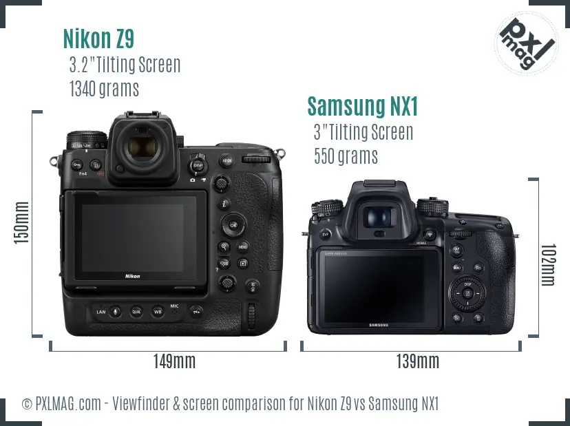Nikon Z9 vs Samsung NX1 Screen and Viewfinder comparison