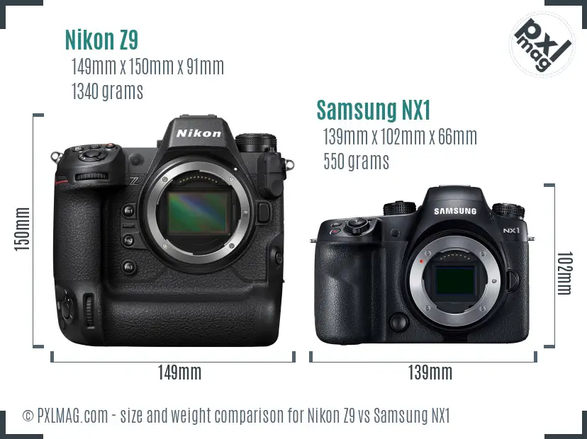 Nikon Z9 vs Samsung NX1 size comparison
