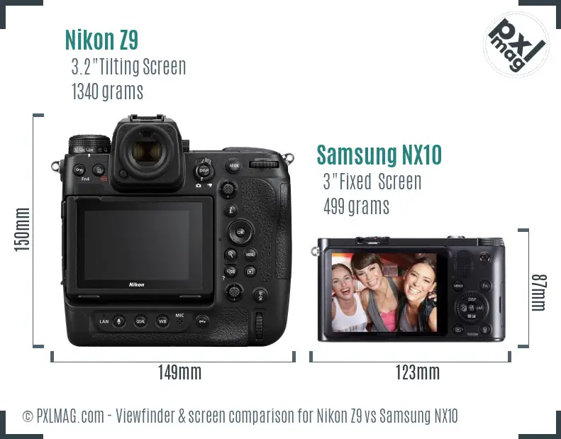 Nikon Z9 vs Samsung NX10 Screen and Viewfinder comparison