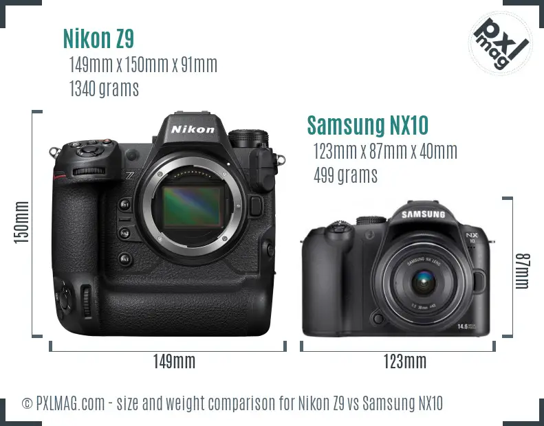 Nikon Z9 vs Samsung NX10 size comparison