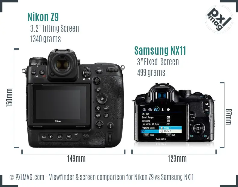 Nikon Z9 vs Samsung NX11 Screen and Viewfinder comparison