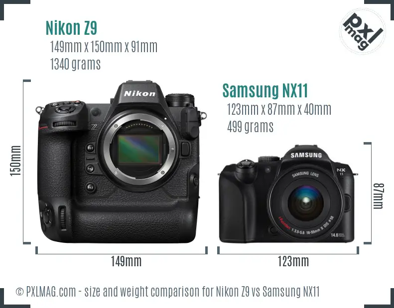 Nikon Z9 vs Samsung NX11 size comparison