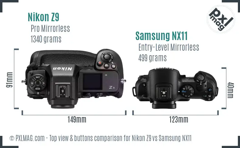 Nikon Z9 vs Samsung NX11 top view buttons comparison