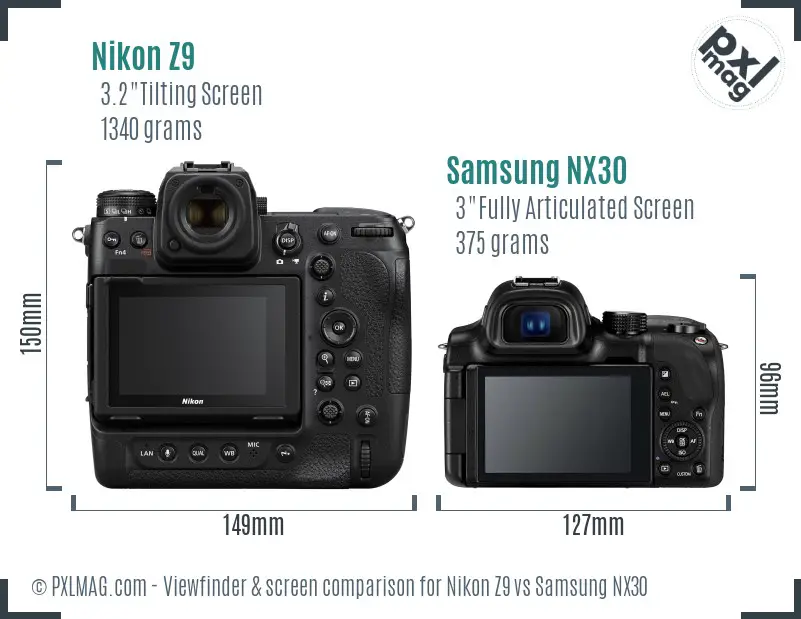 Nikon Z9 vs Samsung NX30 Screen and Viewfinder comparison