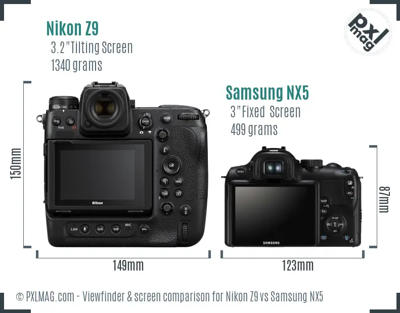 Nikon Z9 vs Samsung NX5 Screen and Viewfinder comparison