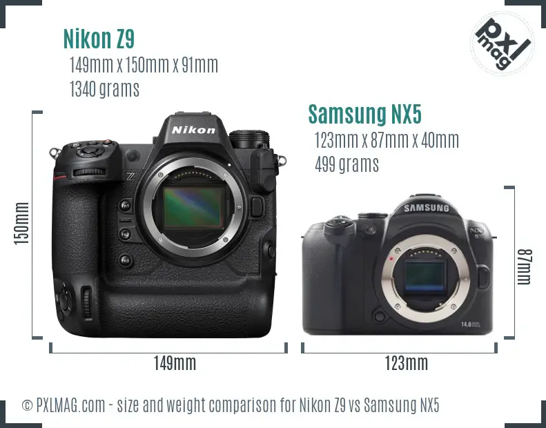 Nikon Z9 vs Samsung NX5 size comparison