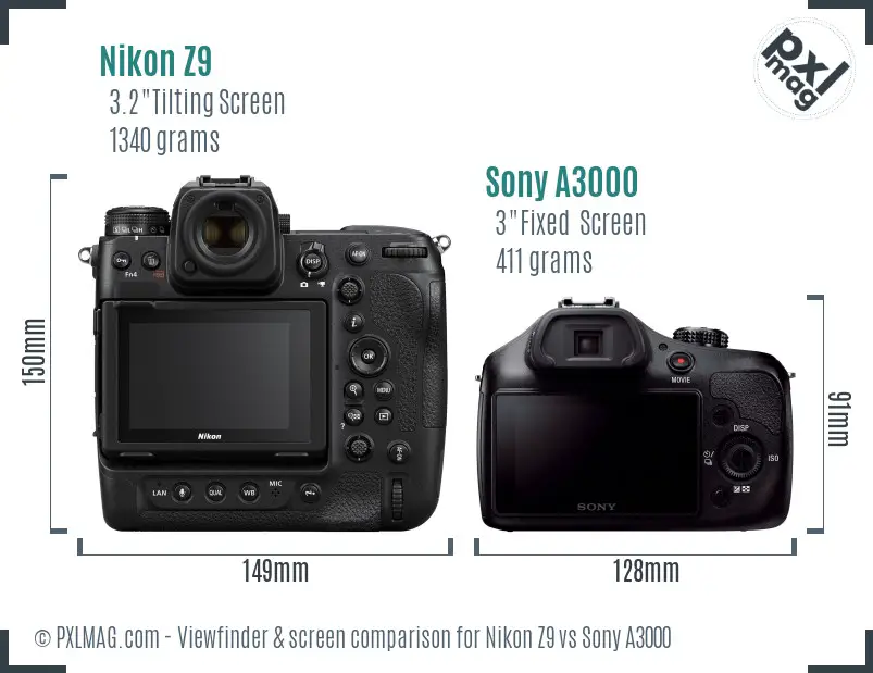 Nikon Z9 vs Sony A3000 Screen and Viewfinder comparison