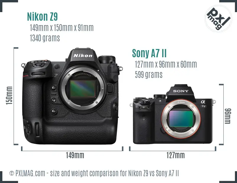 Nikon Z9 vs Sony A7 II size comparison