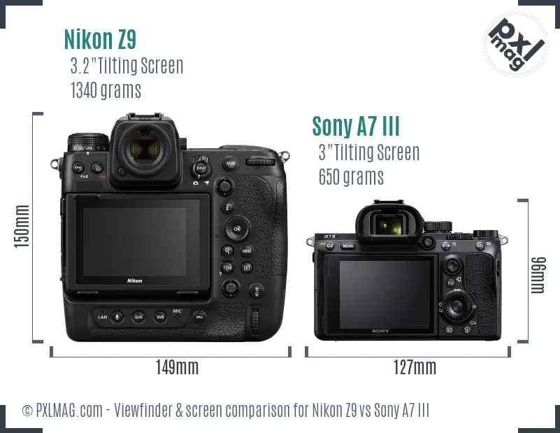 Nikon Z9 vs Sony A7 III Screen and Viewfinder comparison