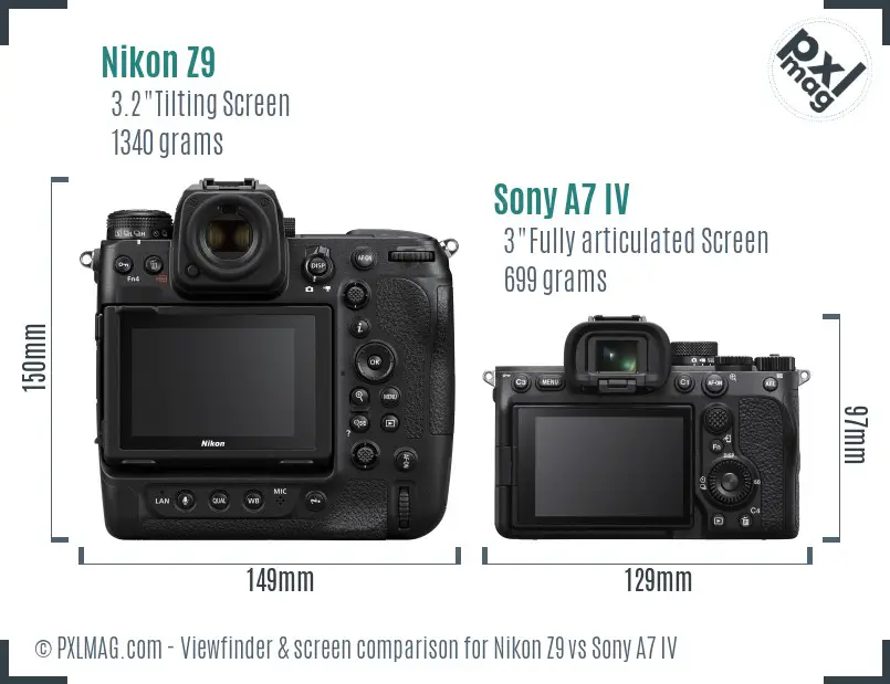 Nikon Z9 vs Sony A7 IV Screen and Viewfinder comparison