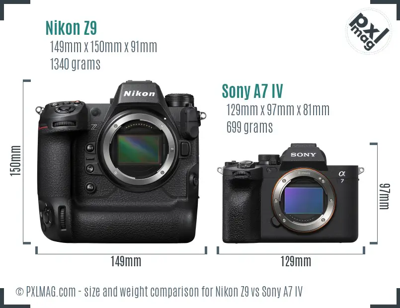 Nikon Z9 vs Sony A7 IV size comparison