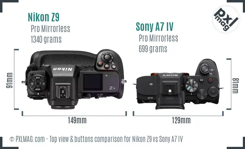 Nikon Z9 vs Sony A7 IV top view buttons comparison