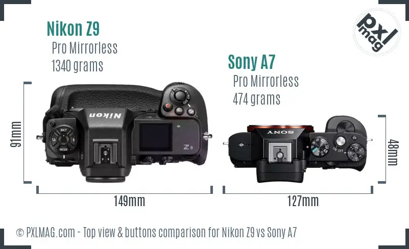 Nikon Z9 vs Sony A7 top view buttons comparison