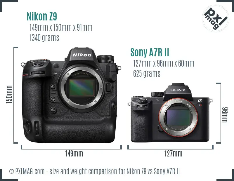 Nikon Z9 vs Sony A7R II size comparison