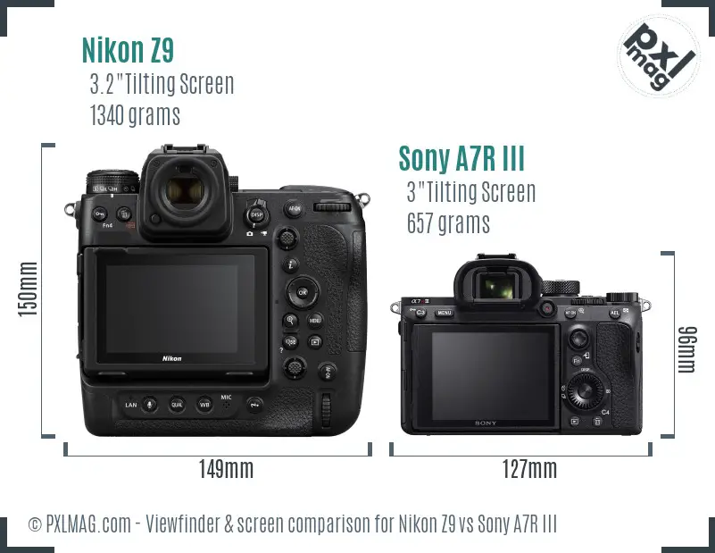 Nikon Z9 vs Sony A7R III Screen and Viewfinder comparison