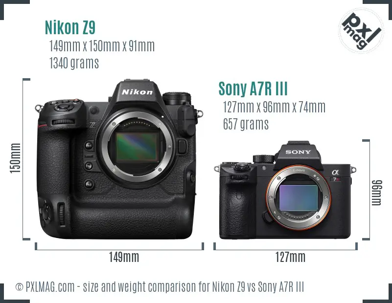 Nikon Z9 vs Sony A7R III size comparison