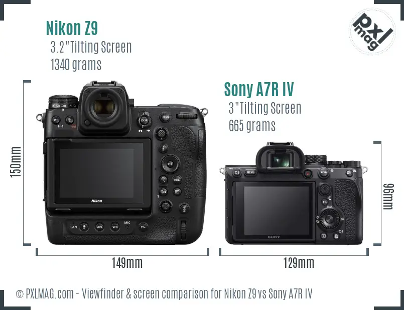 Nikon Z9 vs Sony A7R IV Screen and Viewfinder comparison